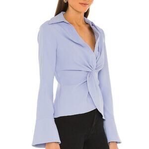 Cinq à Sept L McKenna Twisted Front Long Sleeve Top Hydrangea Blue